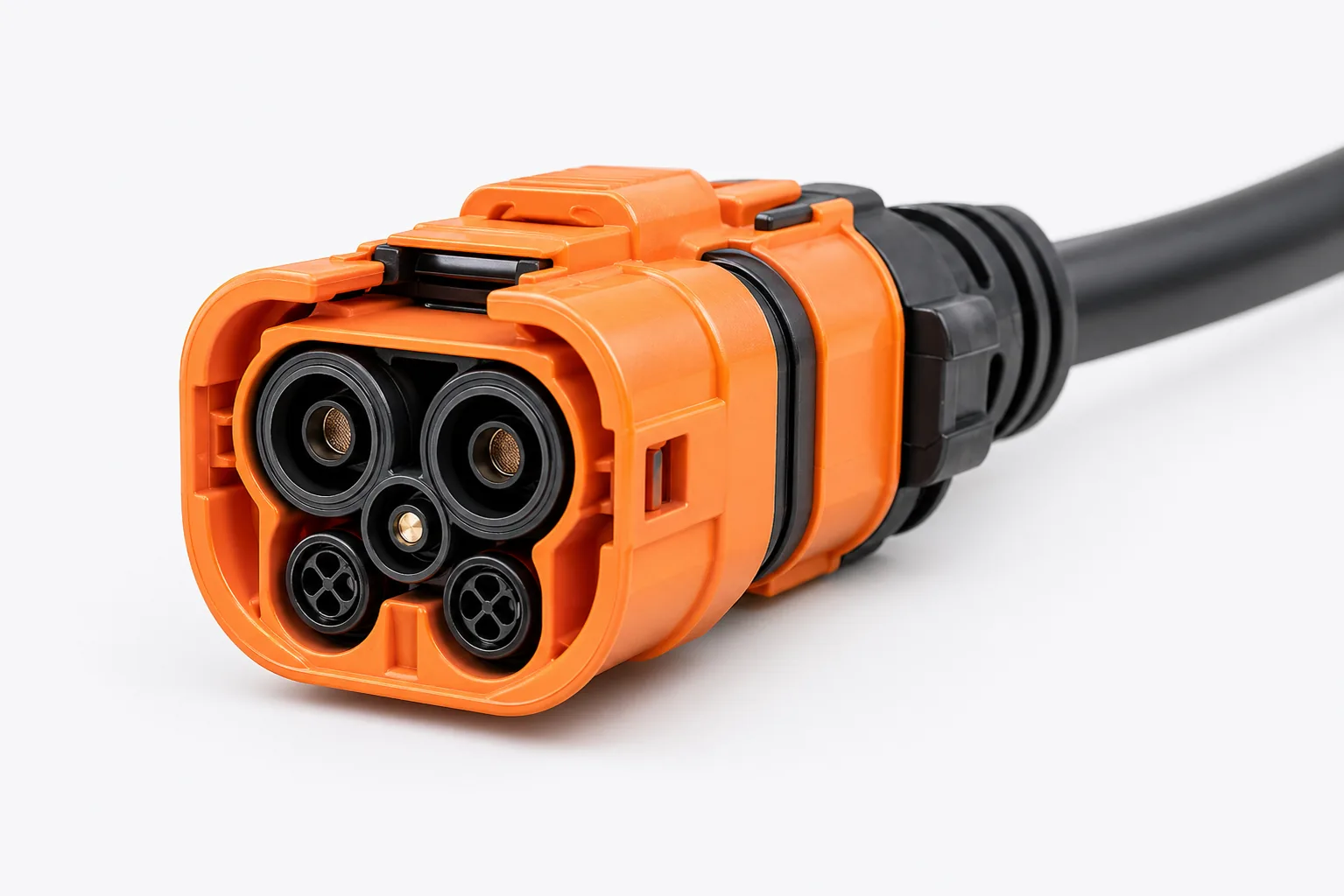 High voltage orange EV connector with black cable