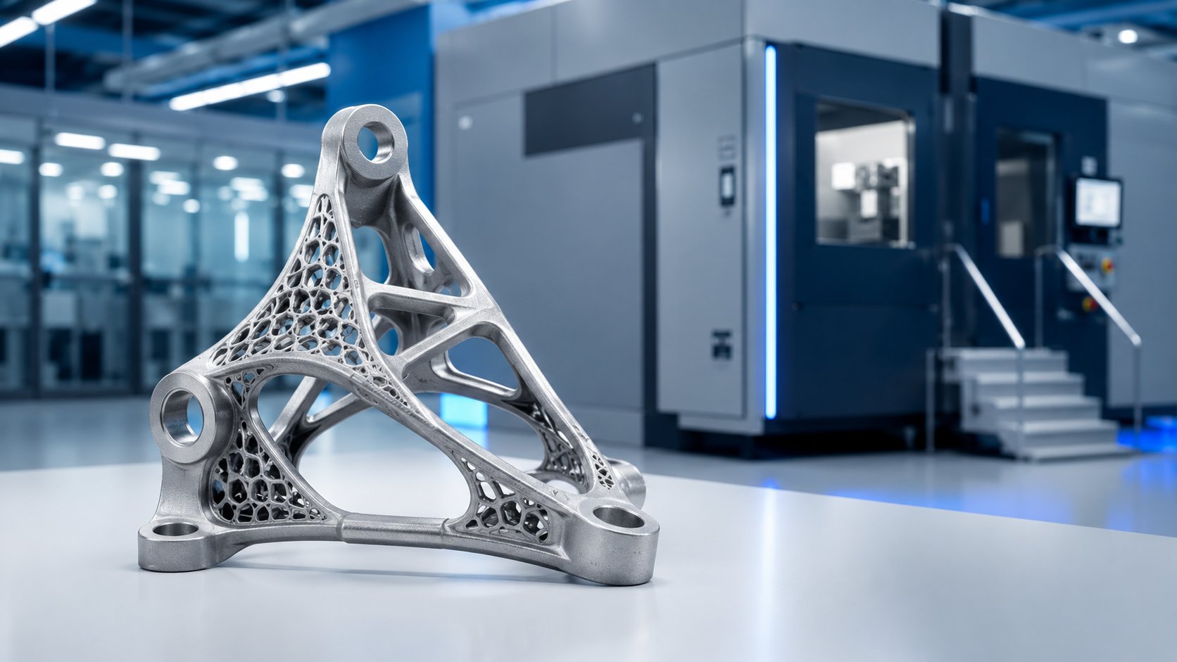 Topology-optimised titanium lattice bracket printed on the 3D Systems DMP Flex 350 at Fu Yu Singapore