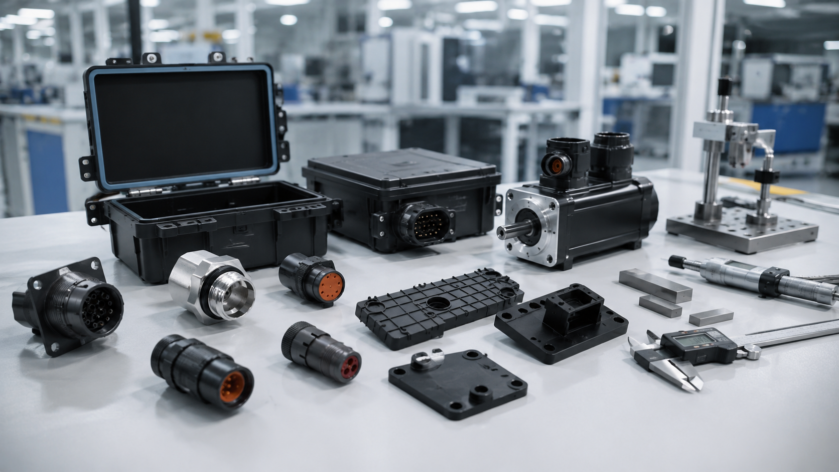 Industrial automation products, rugged connectors, housings, motors, and molded components