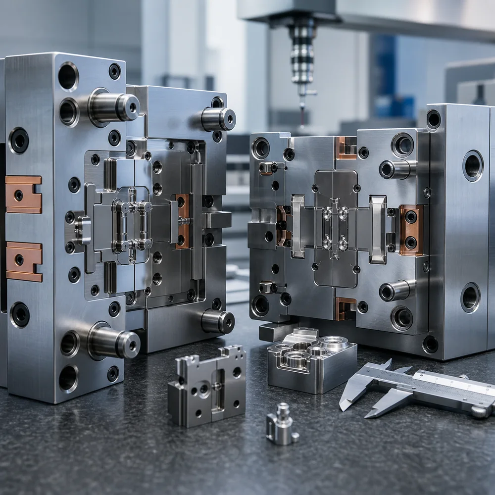 High precision injection mould with polished cavities and tooling inserts