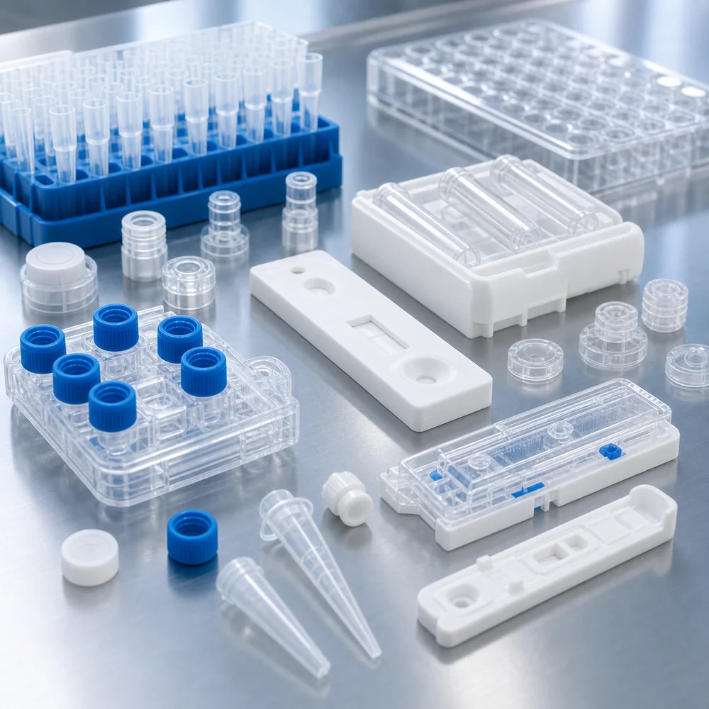 Diagnostic cartridges, lab consumables and medical-grade plastic components