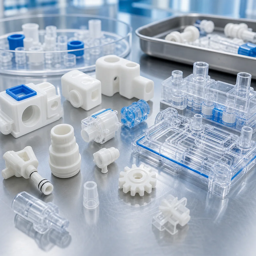 Precision molded medical components and microfluidic cartridge parts