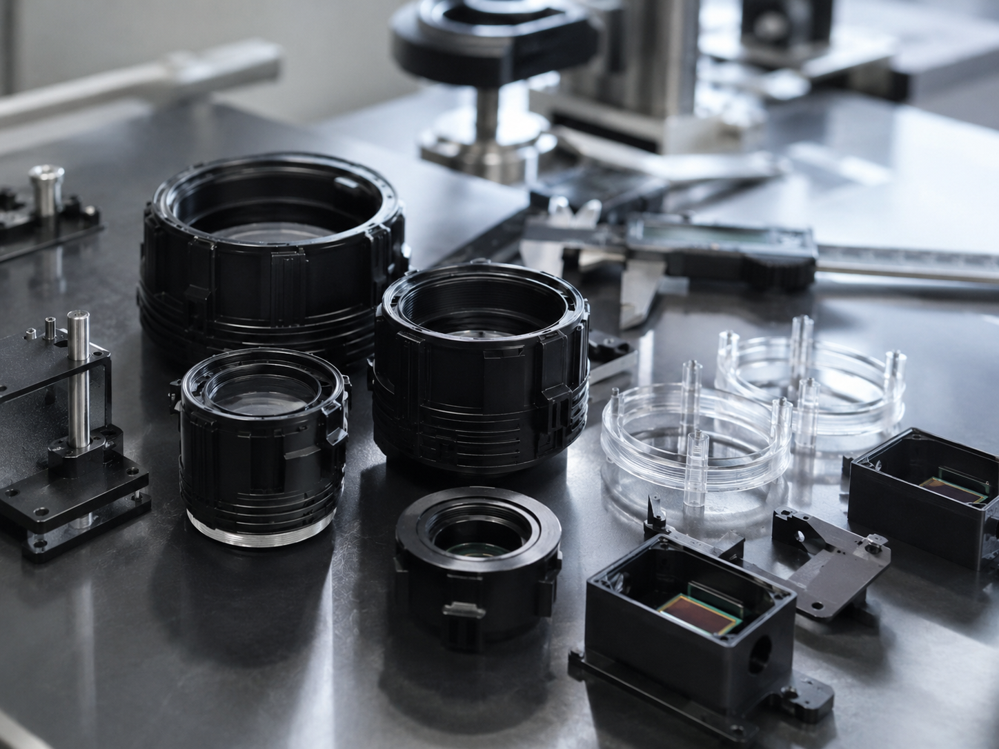 Precision optical lens module under clean manufacturing inspection