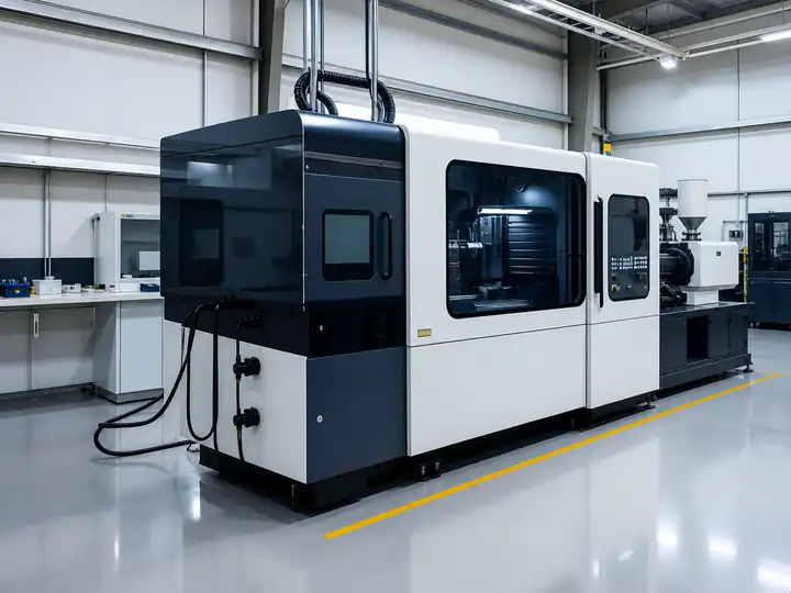Plastic injection moulding machine in clean manufacturing facility